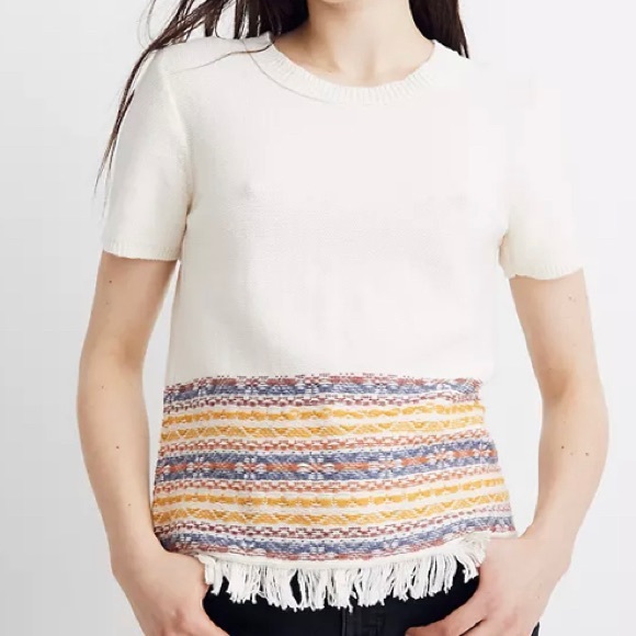 Madewell Tops - Madewell Cream Fringed Jacquard Sweater Tee size L